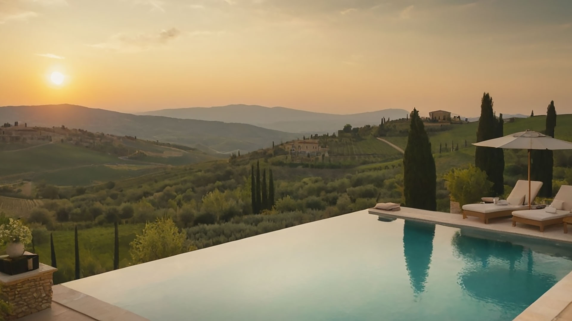 Paesaggio toscana con piscina in hotel di lusso